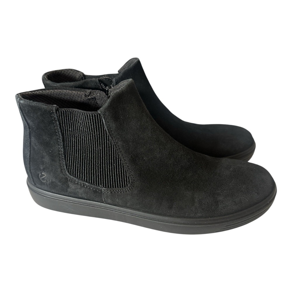 New Ecco Suede Sneaker Bootie Shoes Women's Size US 8 EU 39 Black Zip Ankle